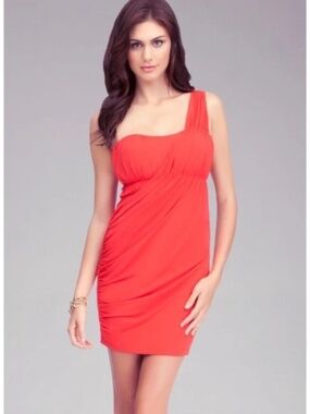 NWT bebe one shoulder red ruched bustier top desss